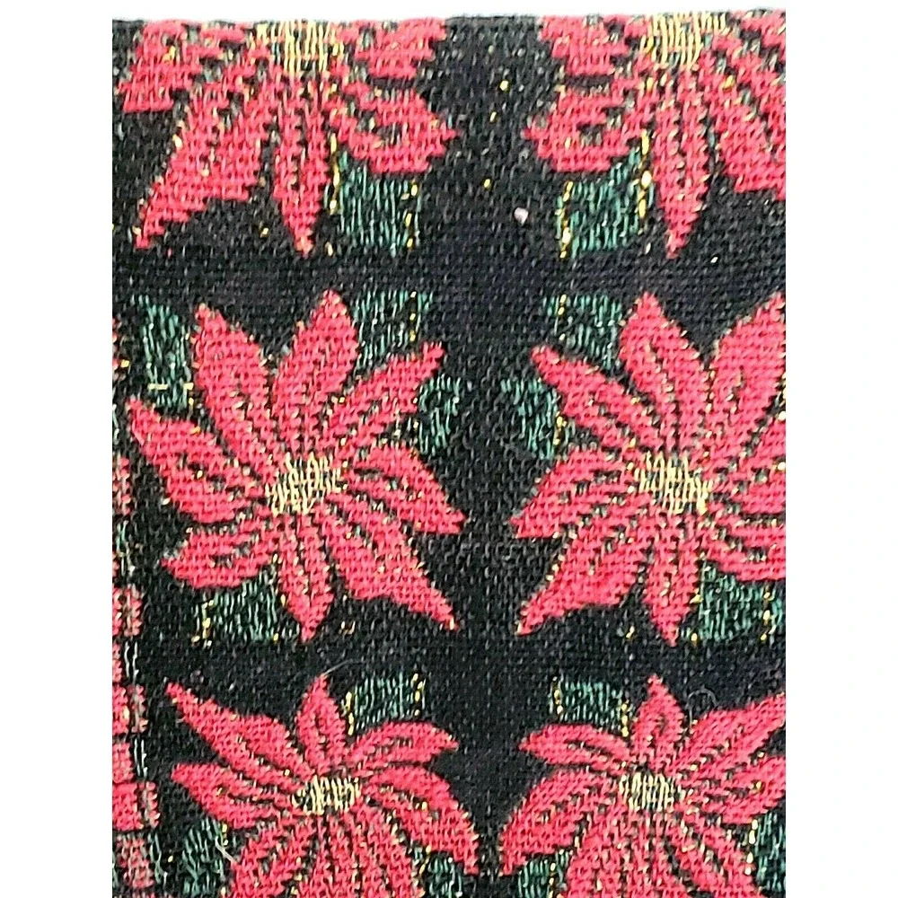 Christmas Table Runner Red Black Green Poinsettia Plaid 12